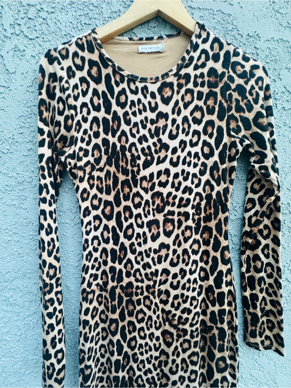 Good American Leopard Animal Print Long Sleeve Midi Dress Size M - Picture 11 of 11